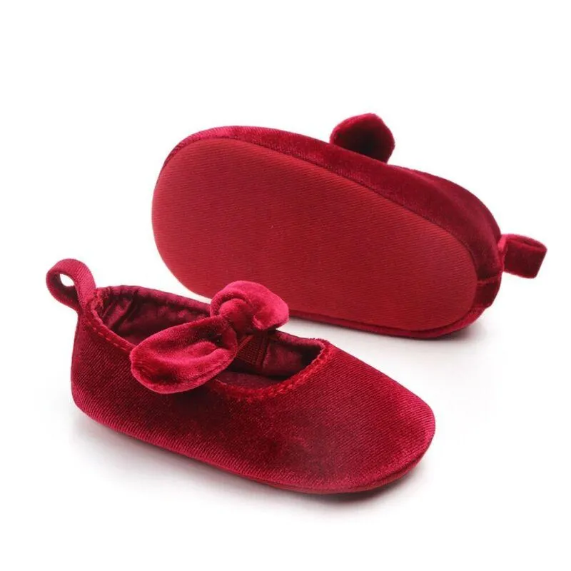 Newborn Baby Boy Girl Velvet Bowknot First Walkers Casual Shoes Soft With Hairband Infant Solid Anti Slip Princess Shoes