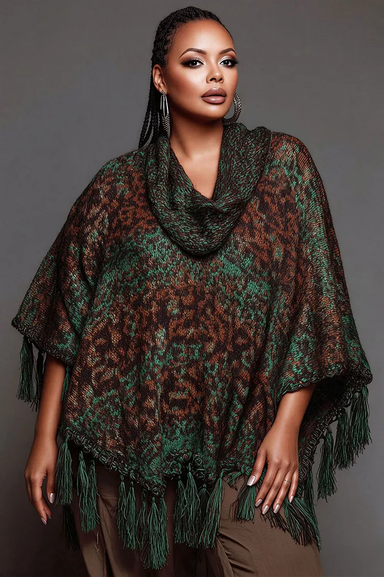 Xpluswear Design Plus Size Business Casual Multicolor Leopard Cowl Neck 3/4 Sleeve Strappy Crochet Sweaters [Pre-Order] 2024 - Xpluswear