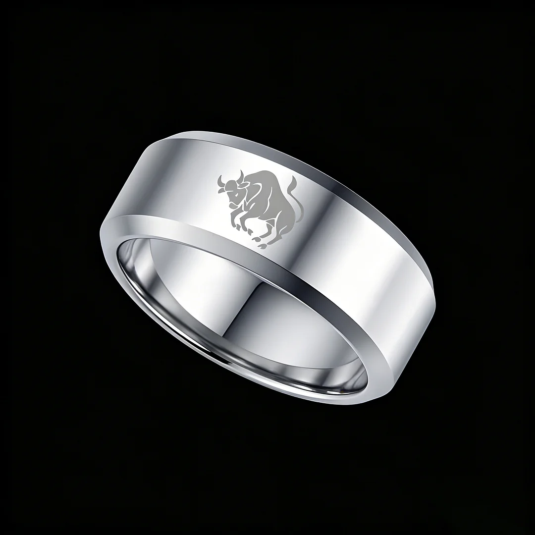 Sliver Edges and Laser Etched Wedding Bands Comfort Fit Mens Womens Sliver Taurus Tungsten Carbide Rings 4MM 6MM 8MM