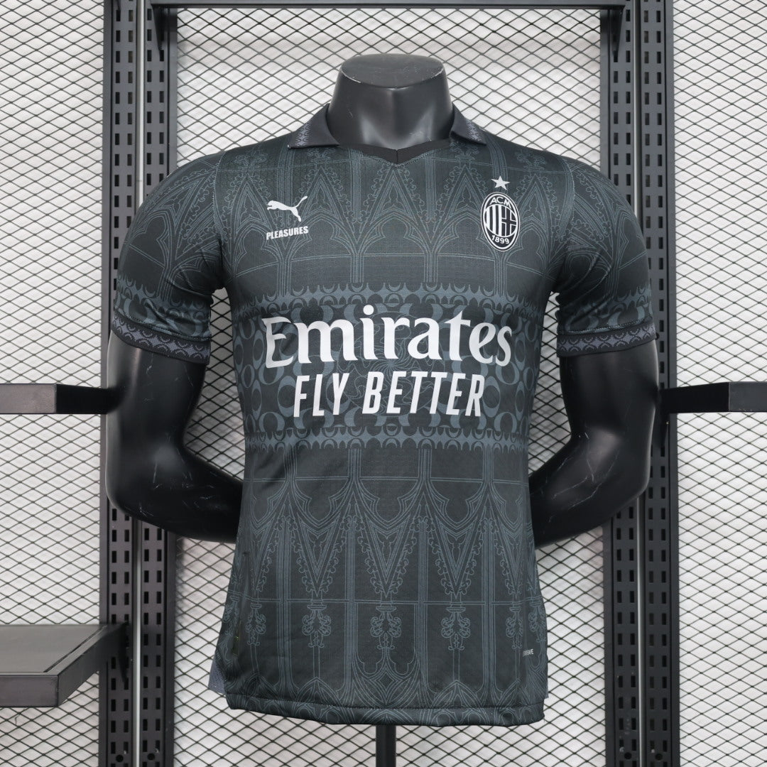 AC Milan x Pleasures maillot foot noir 2024 2025 Fourth Maillot De Fou, site maillot de foot pas cher