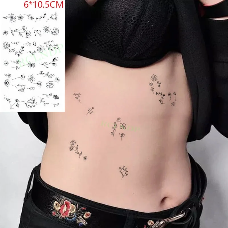 Waterproof Temporary Tattoo Sticker Small Cute Flower Plant Body Art Flash Tatoo Fake Tatto for Women Men
