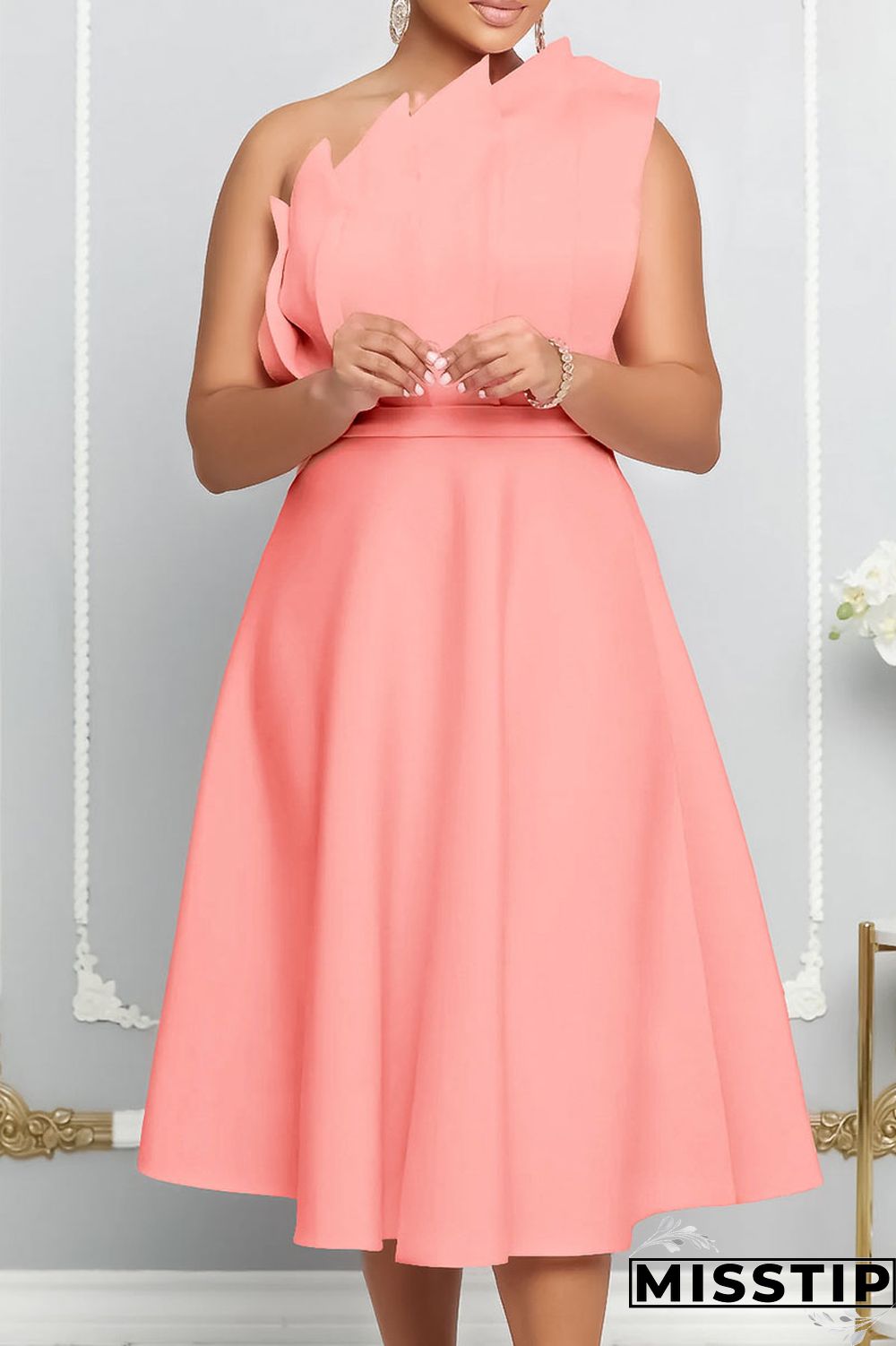 Green Yellow Elegant Solid Patchwork Fold Oblique Collar Evening Dress Dresses