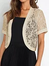 V-Neck Semi-Sheer Floral Pattern Open Front Cardigan - Elegant Short Sleeve Outwear for Spring, Summer, and Fall - Machine Washable, Mid-Elasticity Polyamide Knit Fabric, Versatile and Chic Womens Clothing