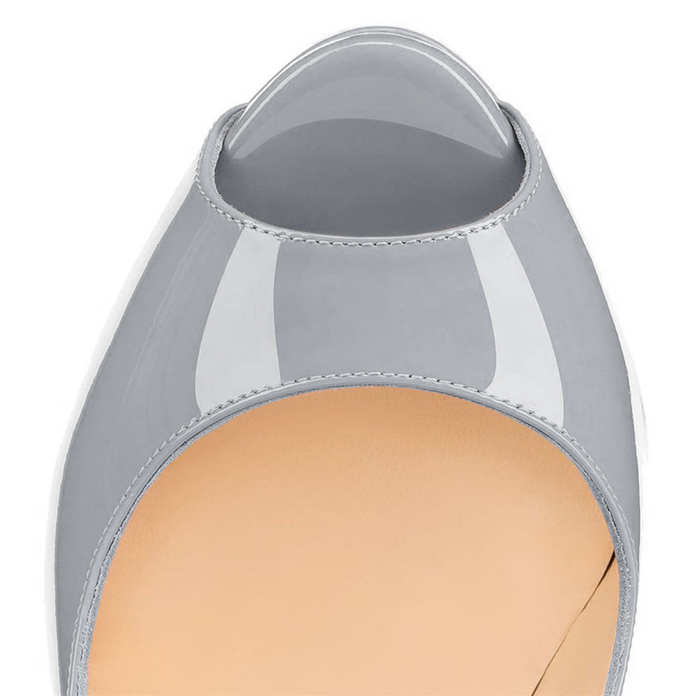 150mm Red Bottom Sky High Platform Pumps Grey Patent-MERUMOTE