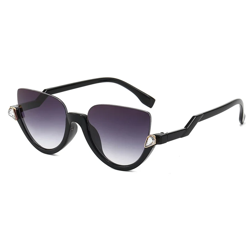 Unisex Vintage Half Frame Cat Eye Diamond Sunglasses