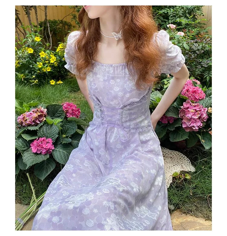 Fairy Tales Aesthetic Fairy Core Square Neck Vintage Dress