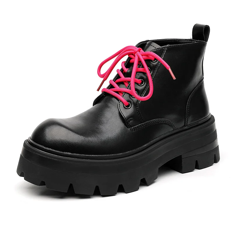 Qengg Qengg Boots Men In Autumn And Winter Increased Tooling Locomotive Wind Super Fire Leather Boots Big Head Advanced Sense Ankle Boots 9133-Y