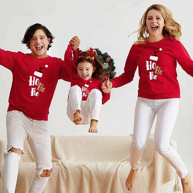 Ho Ho Ho Christmas Long Sleeve Hoodie Matching Family Sweatshirt(Red)