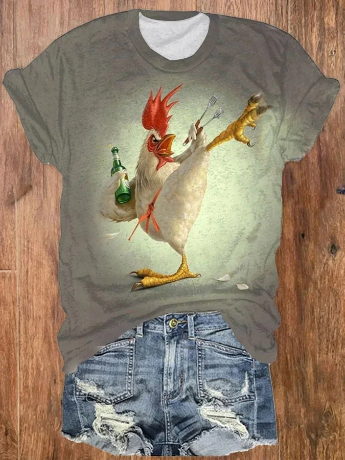 Women's Funny Beer Chicken Print Tee