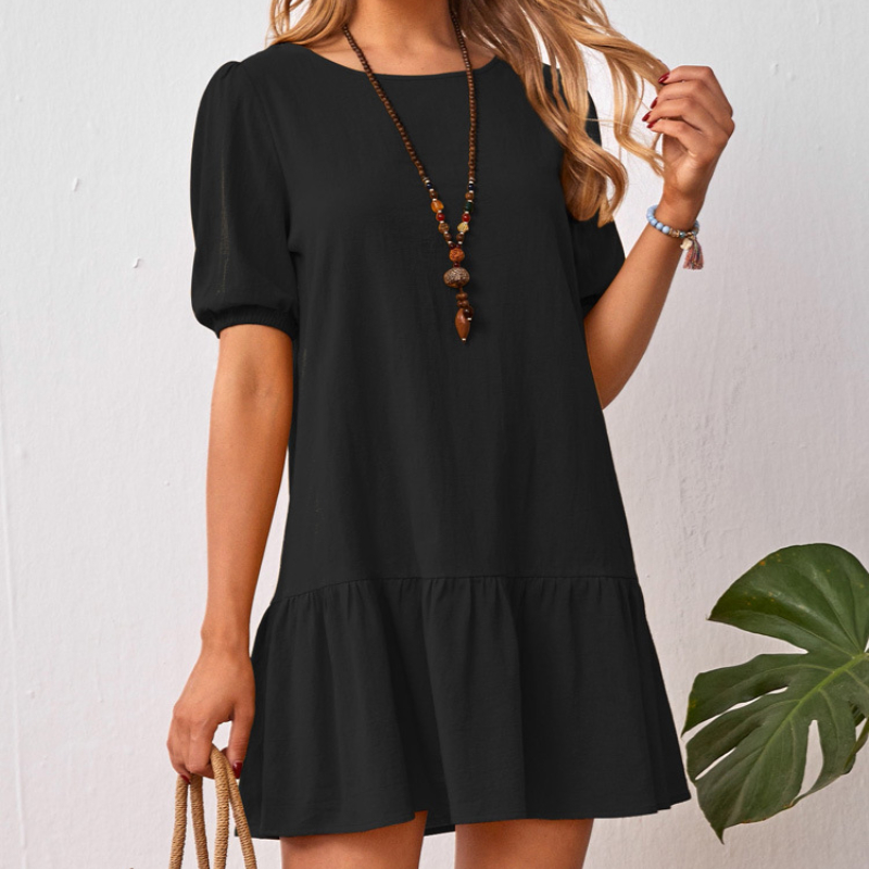 Vintage Casual Cotton Elegant Short Sleeve High Waist Mini Dress