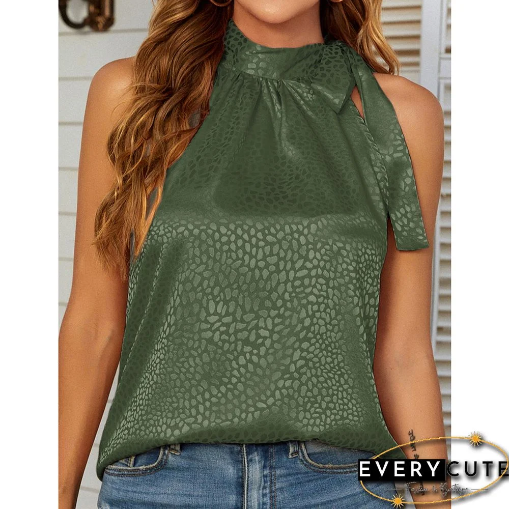 Army Green Leopard Print Bowknot Halter Tank Top