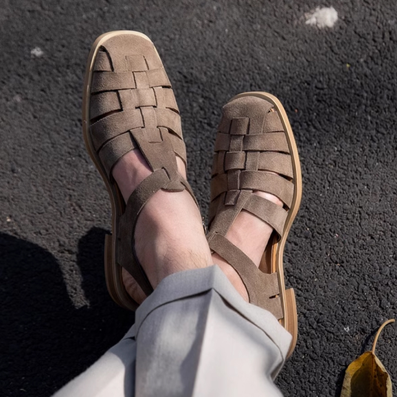 Men’s Suede Leather Fisherman Khaki Sandals