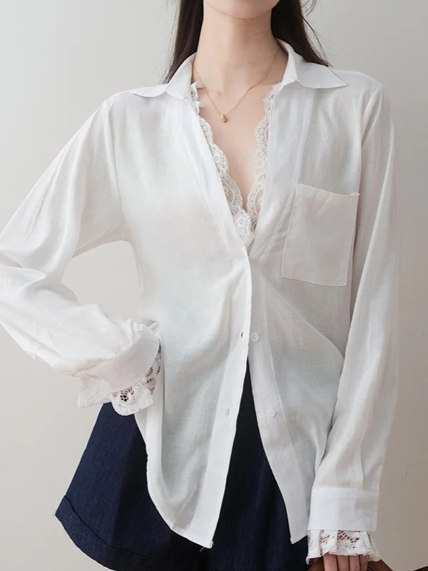 Athvotar Athvotar Splicing Two V-Neck White Shirt Women's 2025 New Spring Top Design Small Shirt