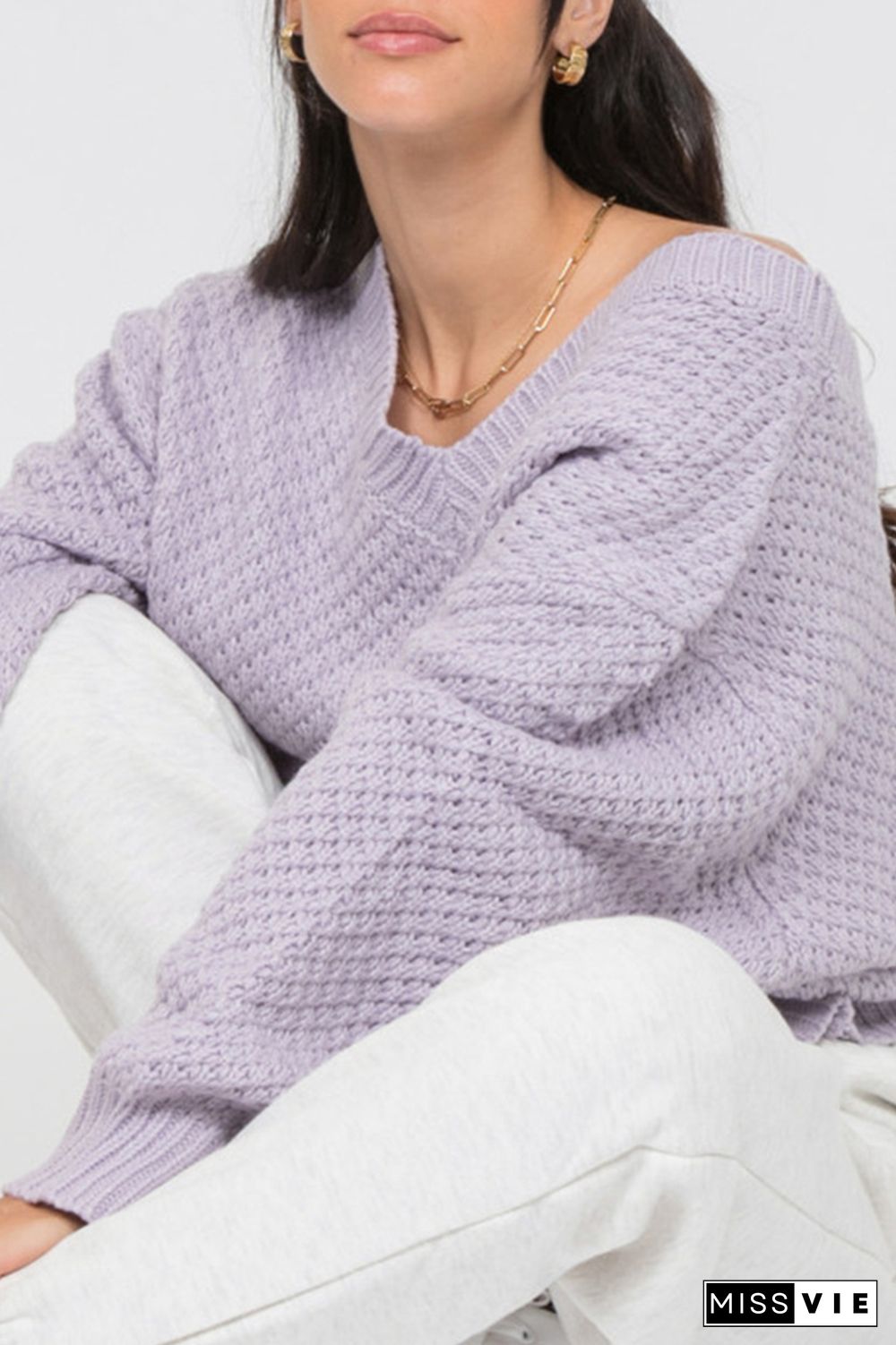 Casual Street Solid Hollowed Out Split Joint V Neck Tops