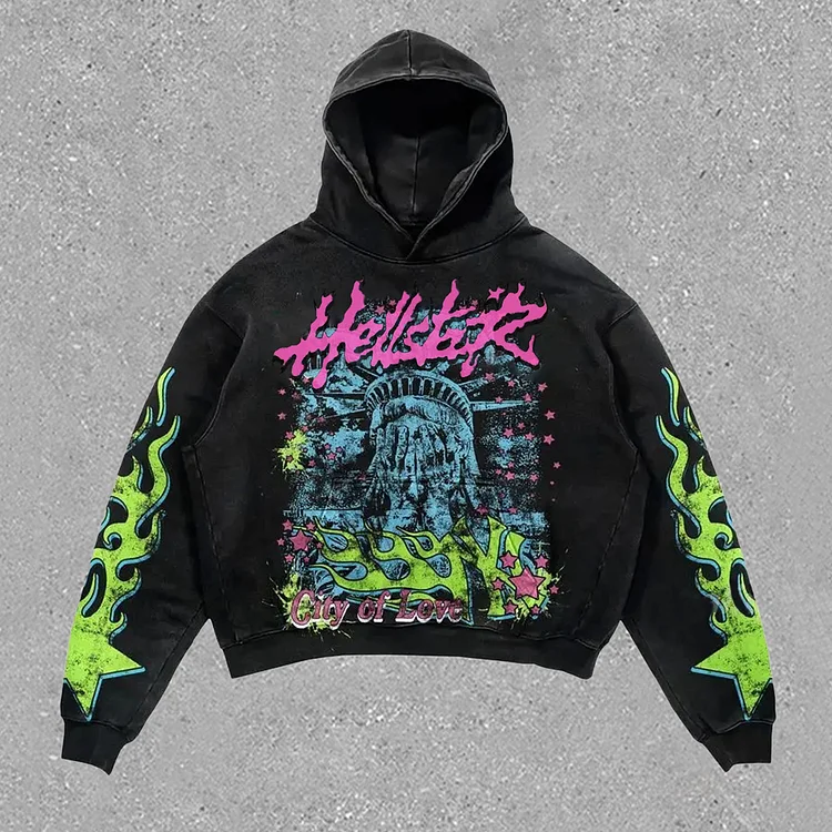 Vintage No Liberty Hellstar Graphic Acid Washed Oversized Hoodie