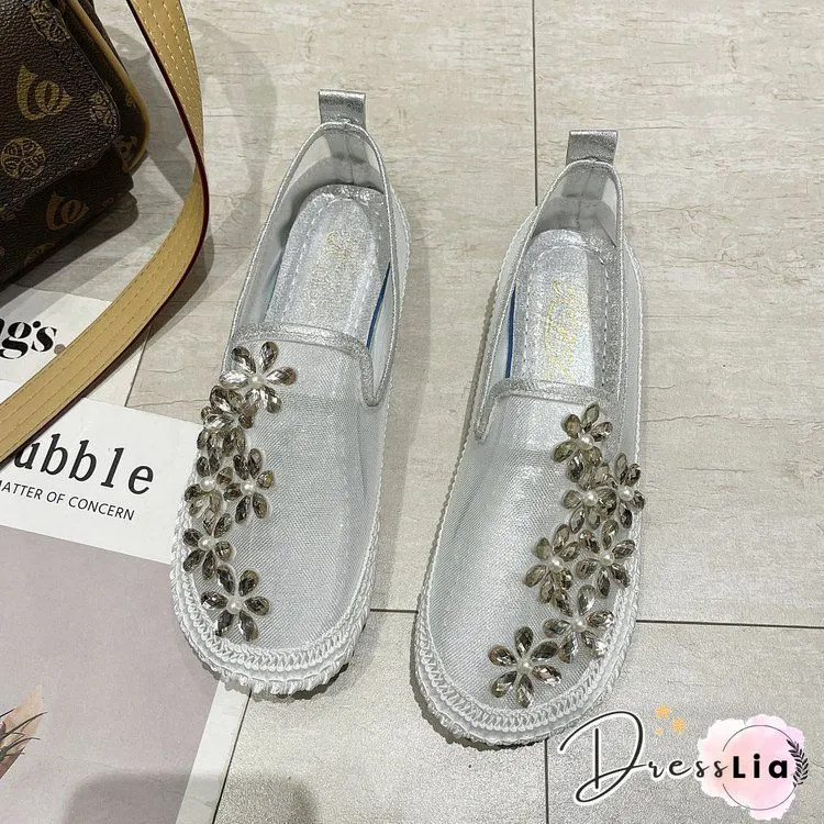 Studded Floral Pattern Sheer Mesh Casual Shoes