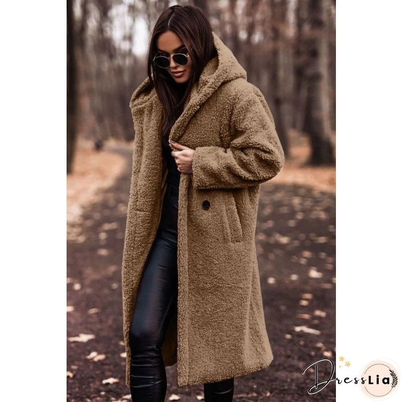 Women's Fashionable Long Solid Color Sleeve Woolen Coats