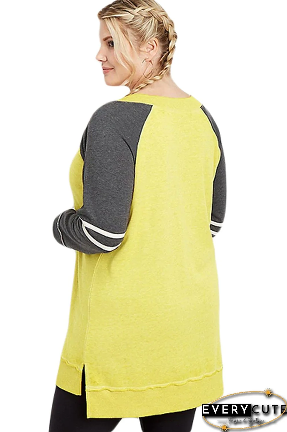 Yellow Charcoal Plus Size Long Sleeve Football Tunic