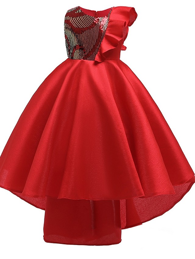 Bellasprom A-Line Asymmetrical Floor-length Flower Girl Dress Hi-Lo With Bow Ruffles Bellasprom