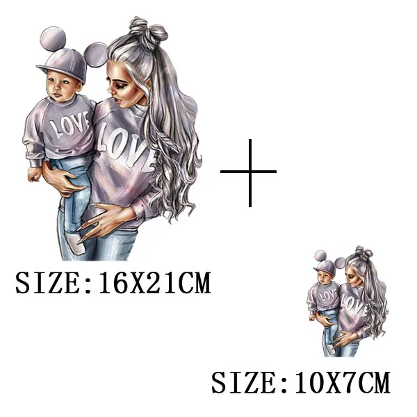Mom&Baby Iron On Transfer For Woman Clothing DIY Washable Thermal Stickers On T-shirt Lovely Design Appliqued Patches On Clothes