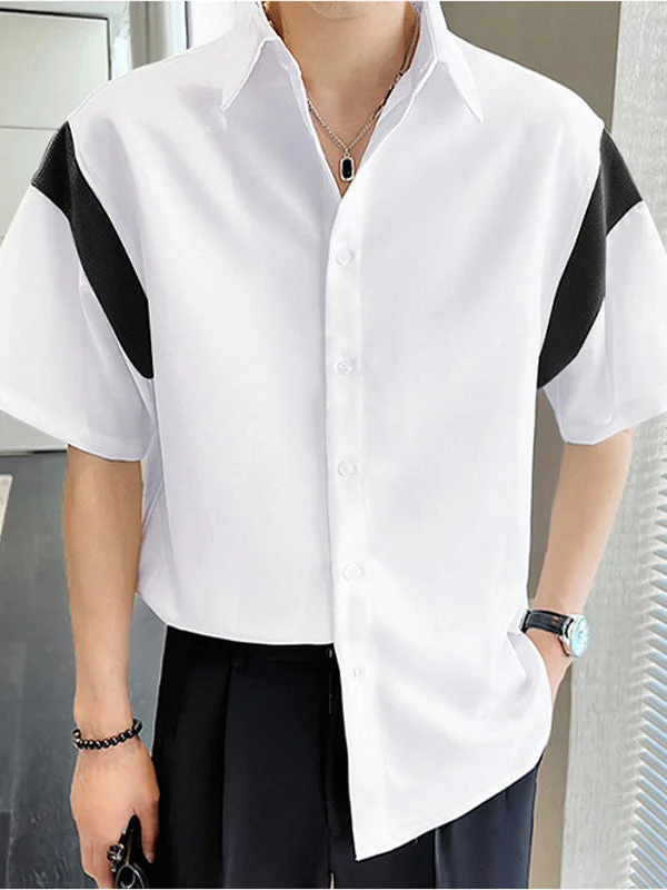 Aonga - Mens Fabric Contrast Panel Half Sleeve Shirt