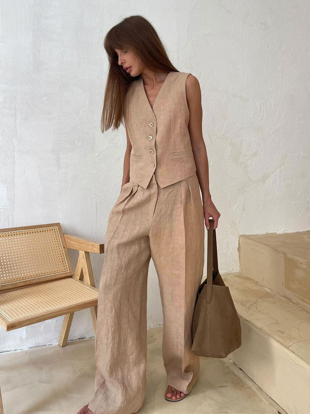 Ootddress 2 Piece-Set Fashion Women Wide Leg Trousers Patchwork High Waist Casual Straight Legg Outfits Vestidos Women's Pants Sets