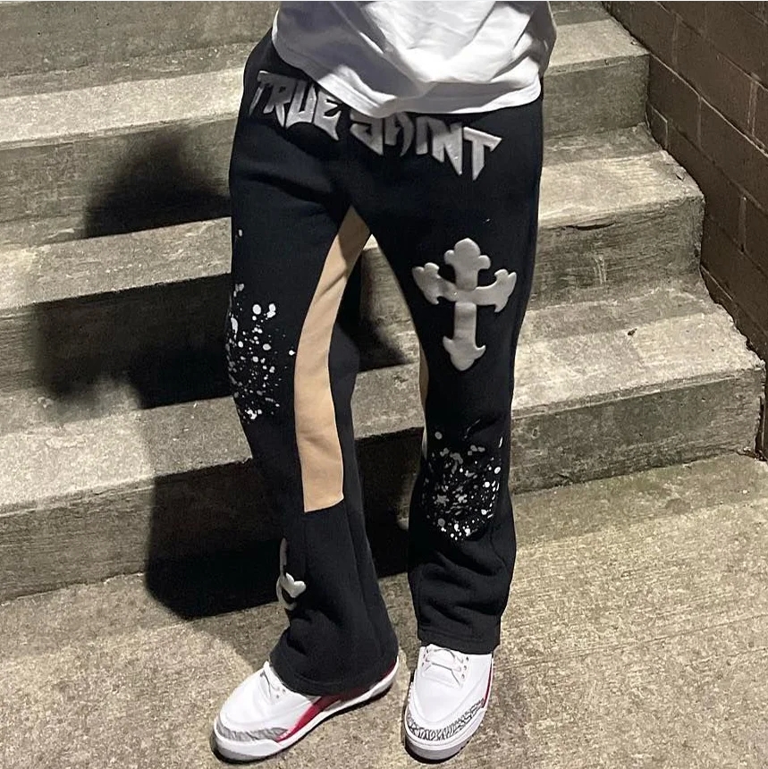 Fashionable Street Casual Spray Paint Printed Flared Sweatpants