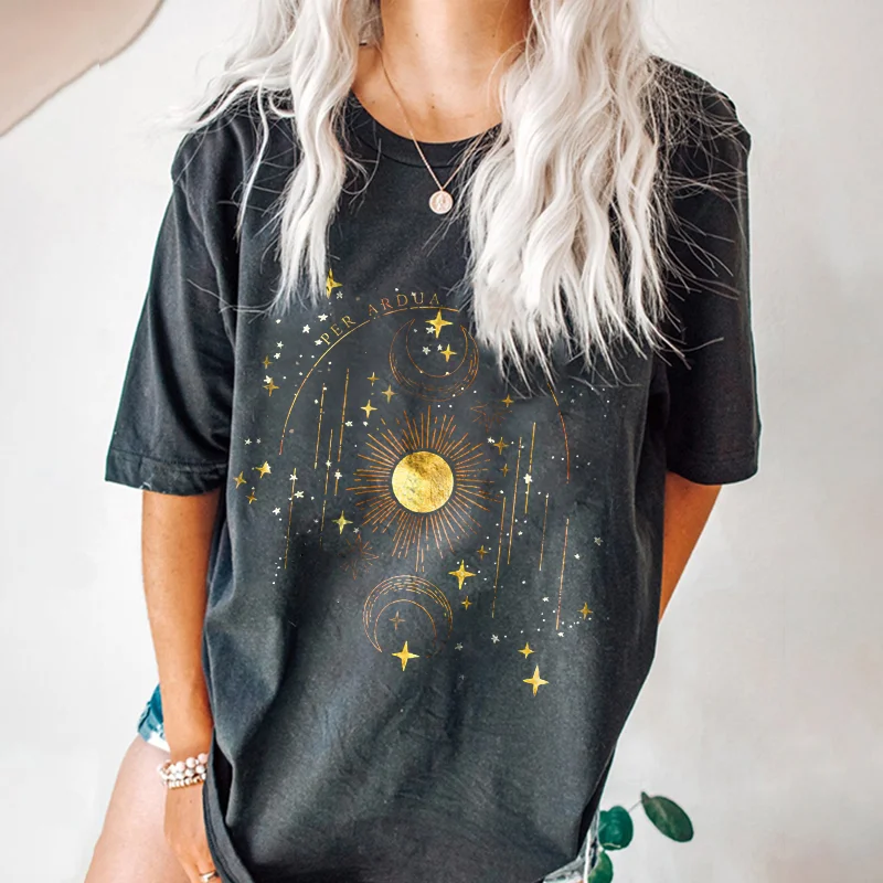   Gold Sun Moon Printing Women's Cozy T-shirt - Neojana