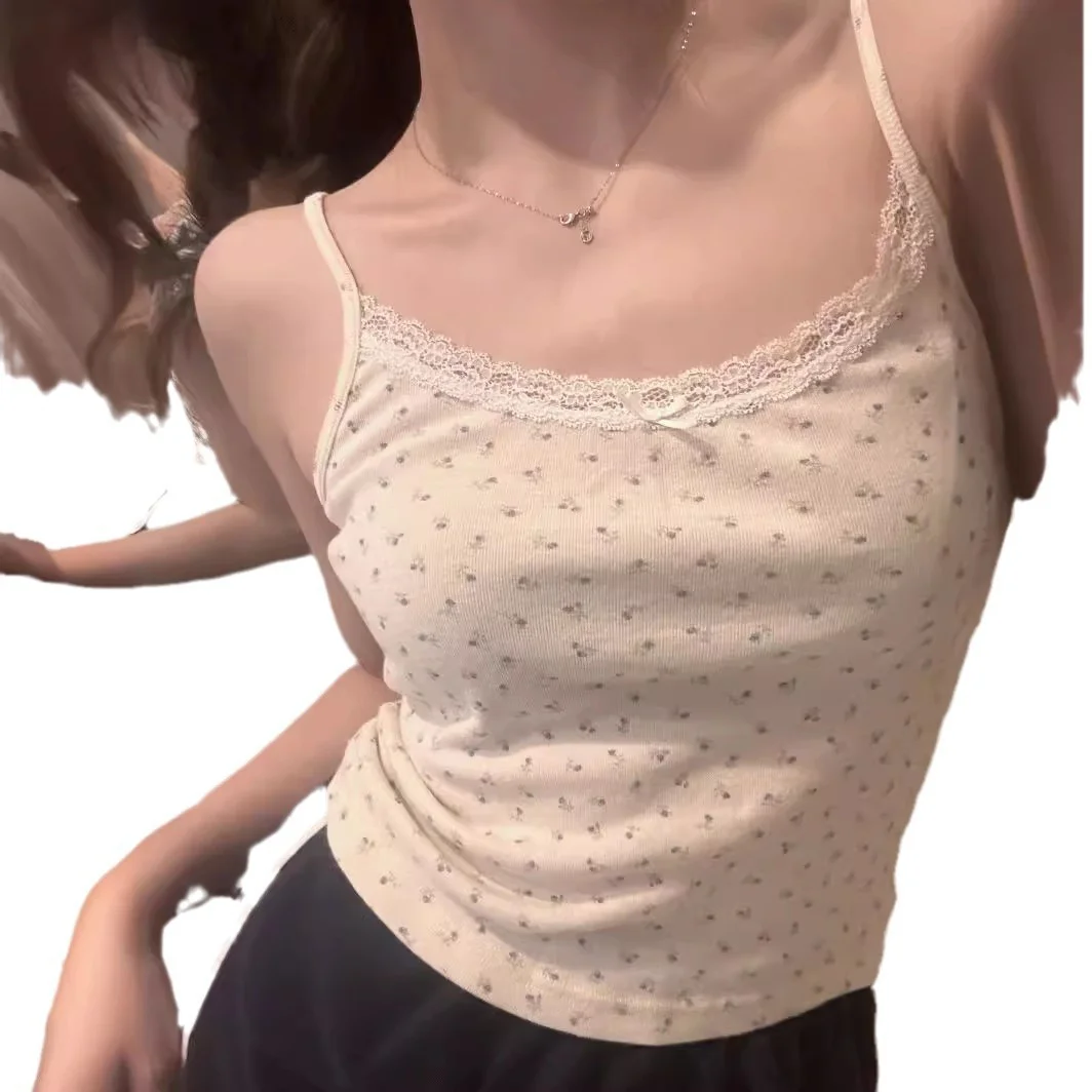 Brownm Brownm Women's Wear 2024 Summer Pure Desire Wind Lace Inside With Sexy Outside Wear Bottom Shirt Top Tide