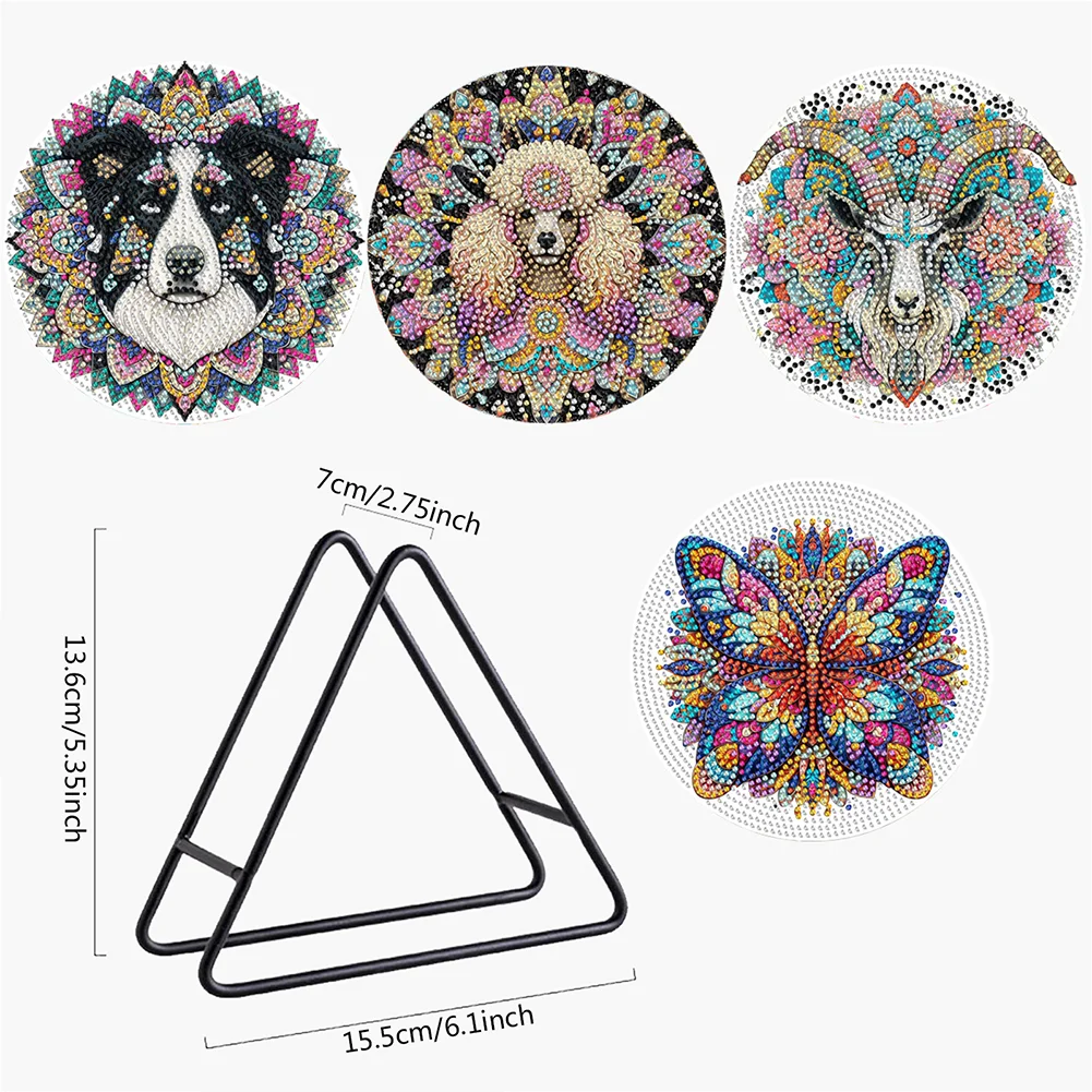 4Pcs Acrylic Mandala and Animal DIY Diamond Dot Kits Diamond Crafts Projects