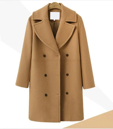 Zingj Women's Large Woolen Double-breasted Mid-length Coats