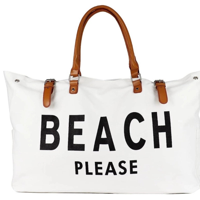 Women’s Large Canvas Letter Beach Square Magnetic Buckle Shoulder Bag