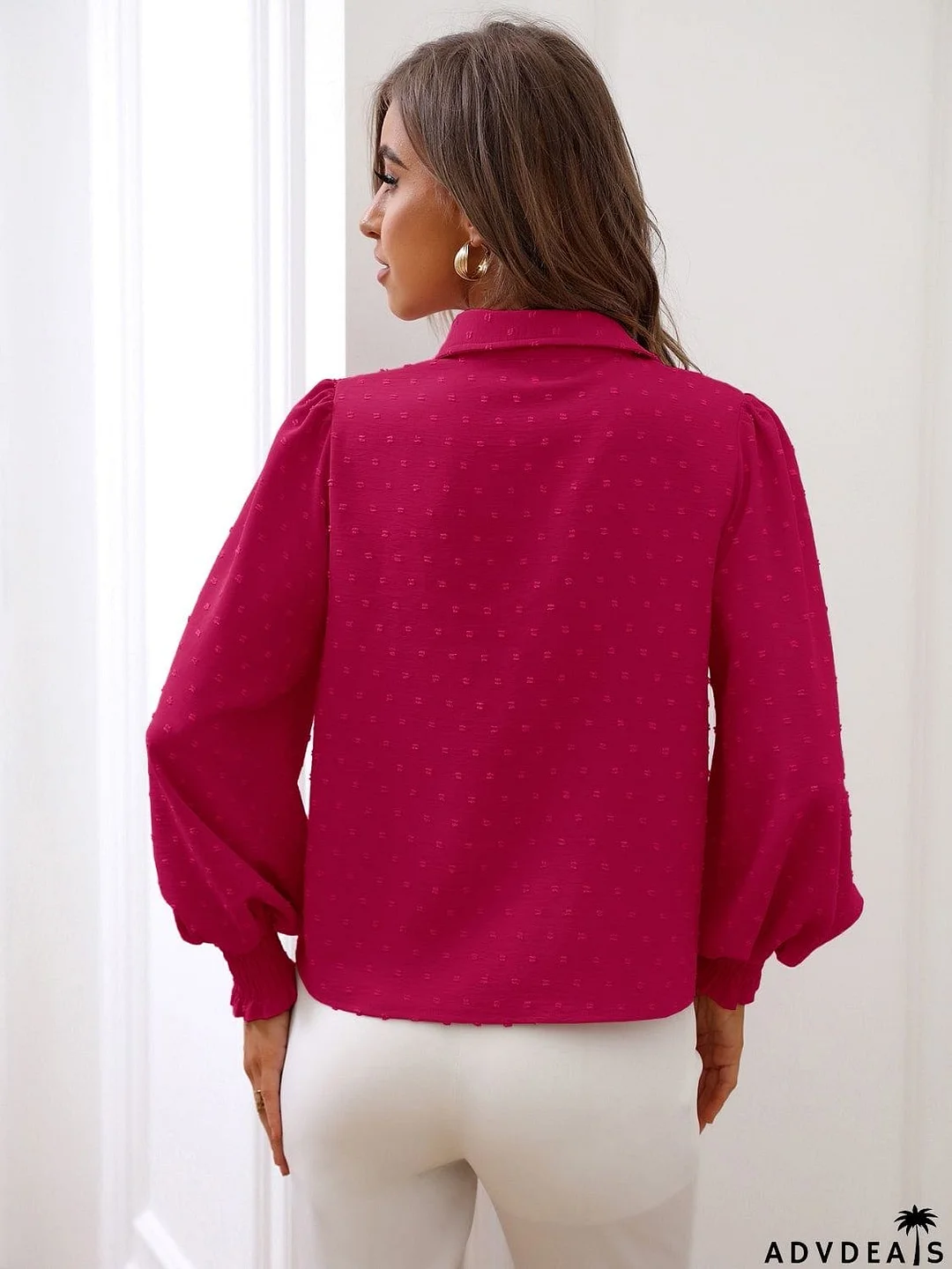 Lantern Sleeve Collared Shirt