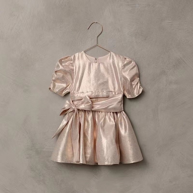 Baby Girl Princess Vintage Dress Golden Pink Infant Toddler Kid Bow Vestido Costume Party Birthday Ball Gown Baby Clothes 1-10Y