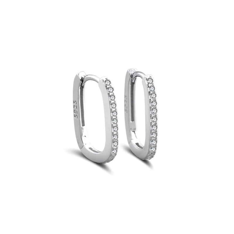 White Gold Plated Silver Plated 925 Sterling Silver Silver ZIRCON Circle Round Oval EARRINGS Hoop Earrings