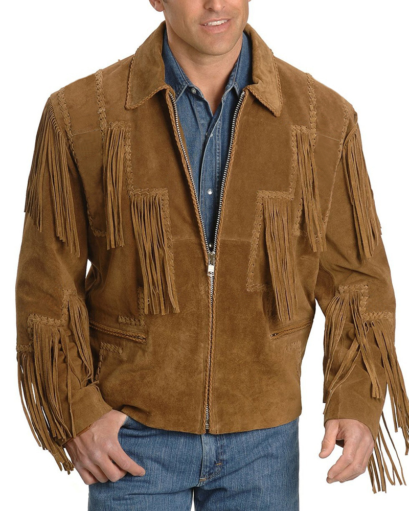 Men's vintage suede tassel zipper jacket