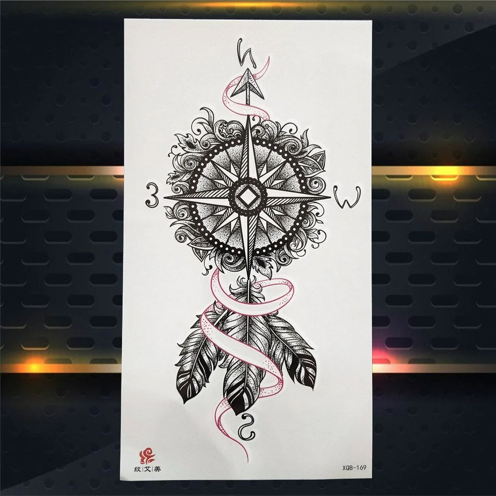 Tribal Dreamcatcher Fake Temporary Tattoo For Women Men Wolf Henna Feather Tattoos Sticker Watercolor Compass Waterproof Tatoos