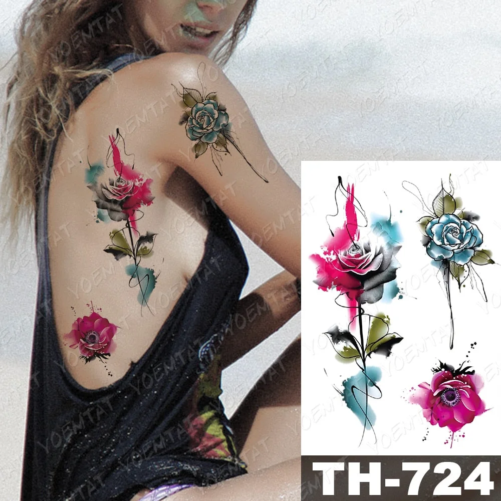 Waterproof Temporary Tattoo Stickers Fox Dragon Wolf Monster Old School Lotus Peony Flash Tatto Women Men Body Art Fake Tattoos