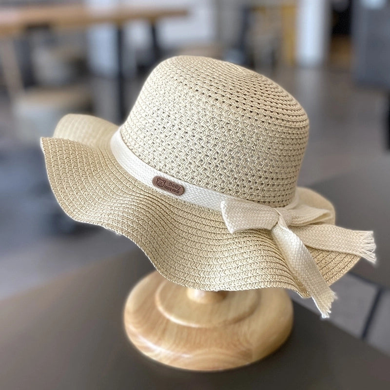 Girl’s Pastoral Minimalist Solid Color Straw Hat
