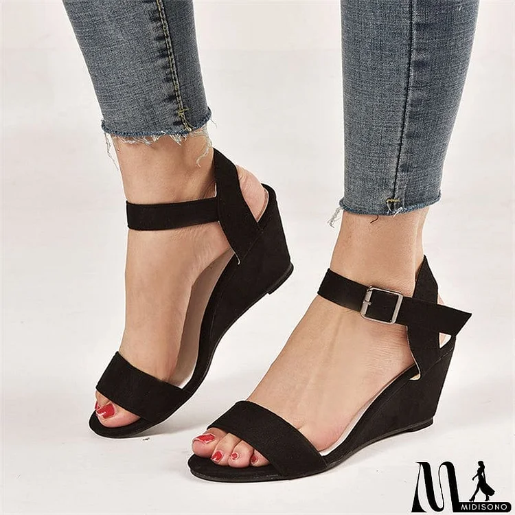 Elegant Ladies Peep-toe Wedge Heels All Match Buckle Sandals