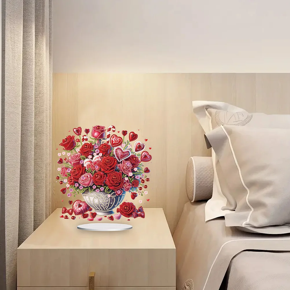DIY Rose Vase Acrylic Table Top Diamond Painting Ornament Kits for Office Desktop Decor