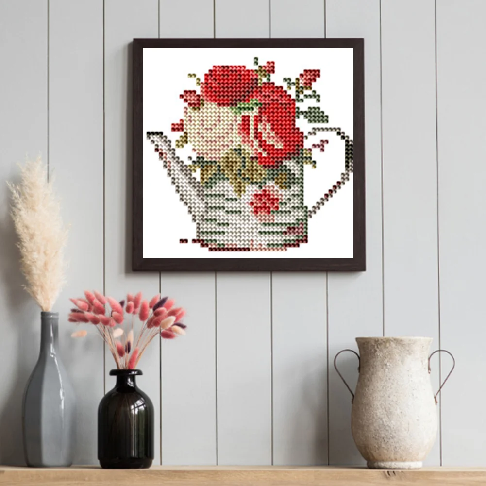 12pcs Flowers DIY Mini Round Diamond Painting Table Decor No Frame15x15cm