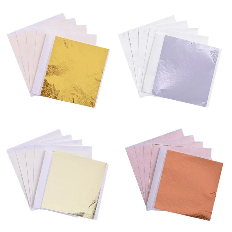 100pcs 8x8.5cm Art Craft Paper Imitation Gold Sliver Copper Leaf Leaves Sheets Foil Paper for Gilding DIY Craft Decoration