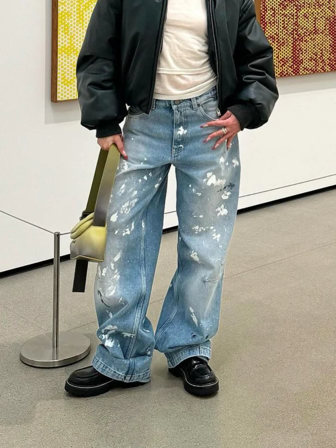 Athvotar Athvotar Graffiti Babes Jeans Women Autumn New Mid-Rise Straight-In Thin Casual Denim Trousers