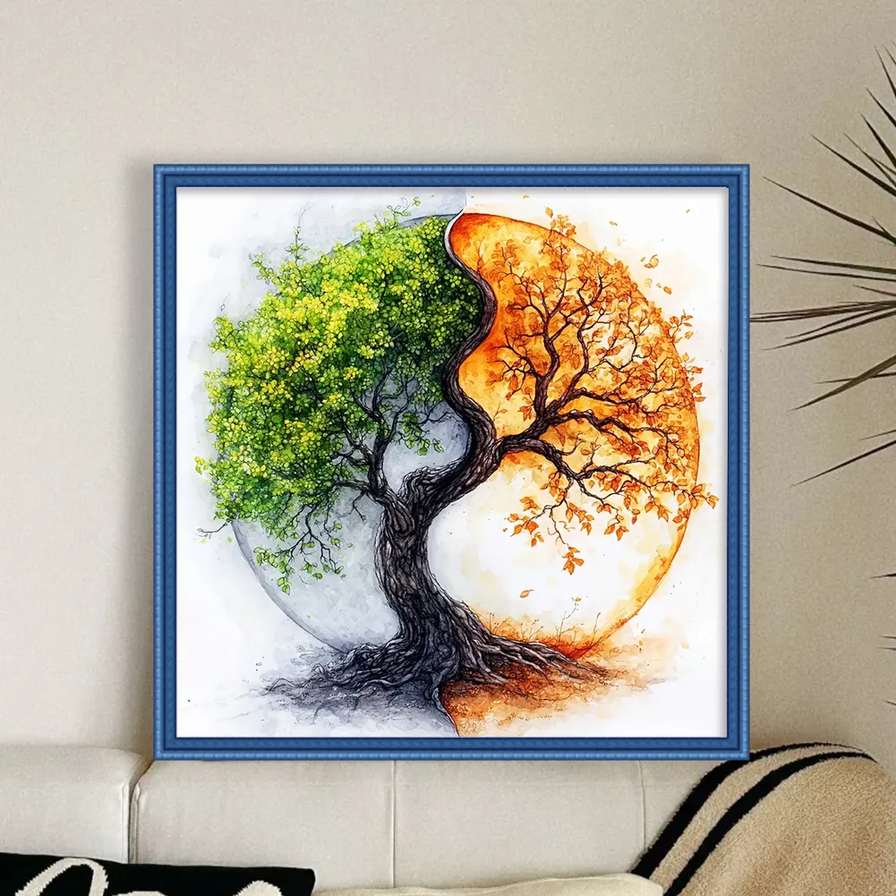 11CT Full Stamped Cross Stitch - Yin Yang Tree(Canvas|40*40CM)
