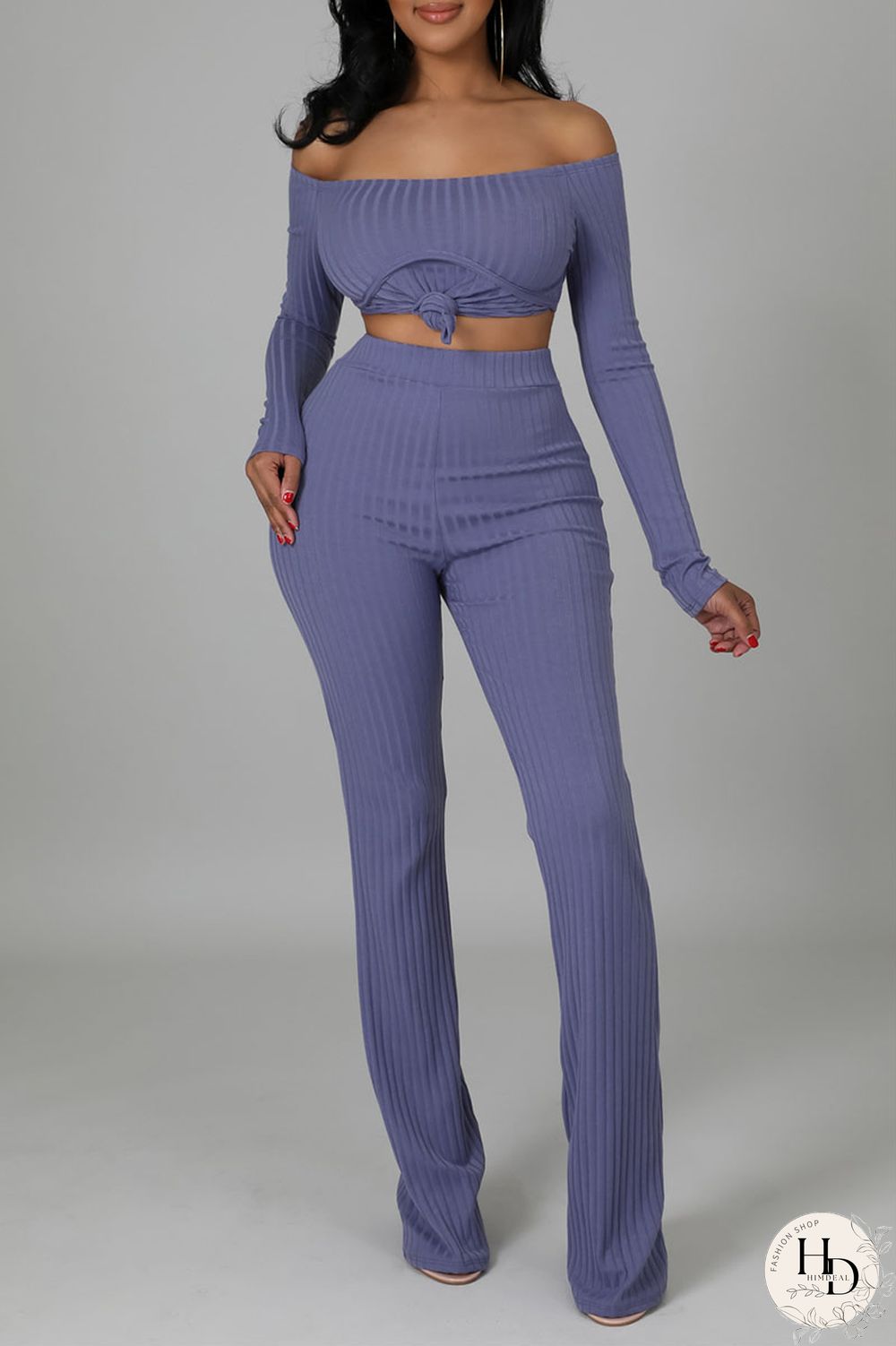 Apricot Casual Solid Split Joint Slit Off the Shoulder Long Sleeve Two Pieces