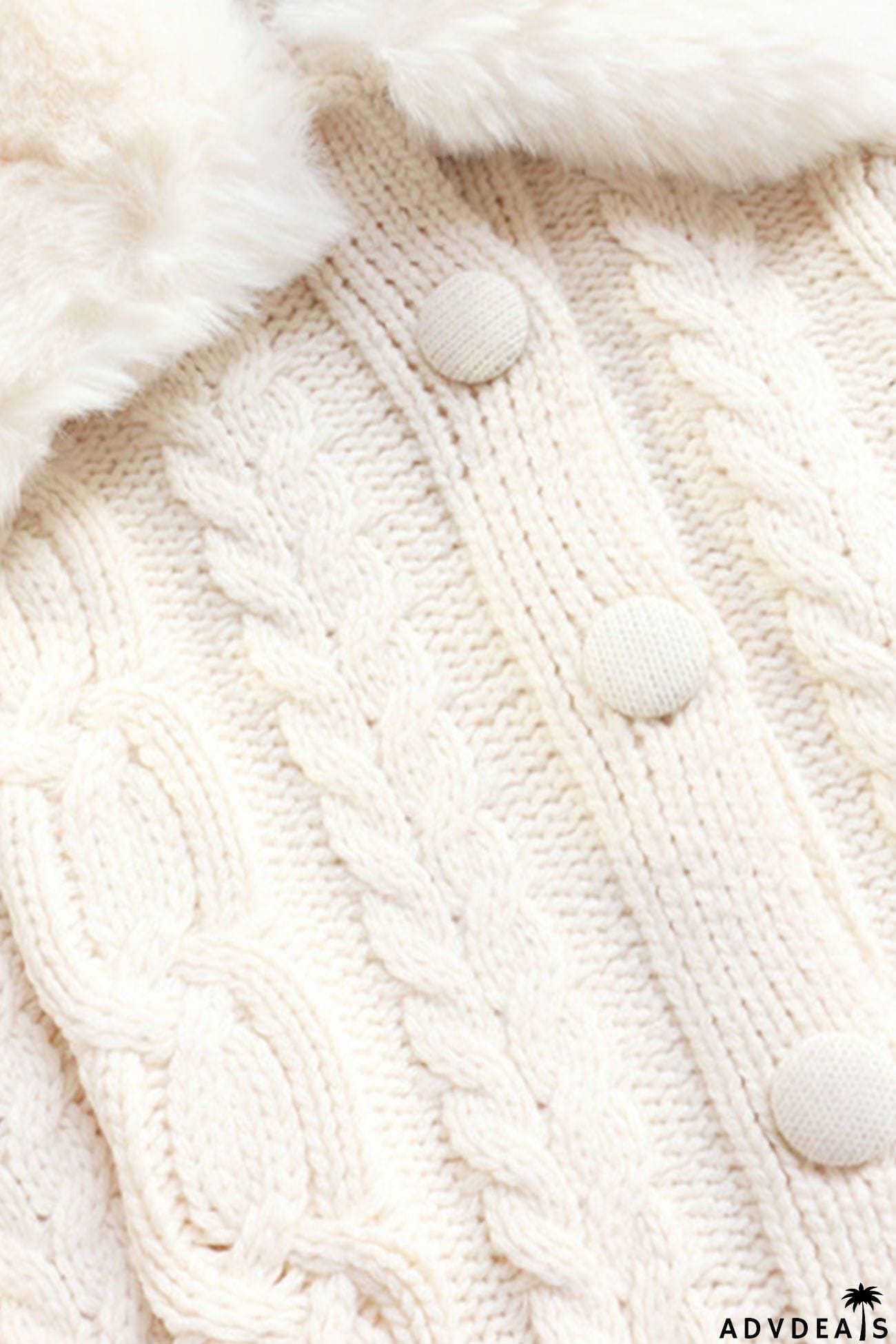 Fuzzy Lapel Cable Knit Cardigan