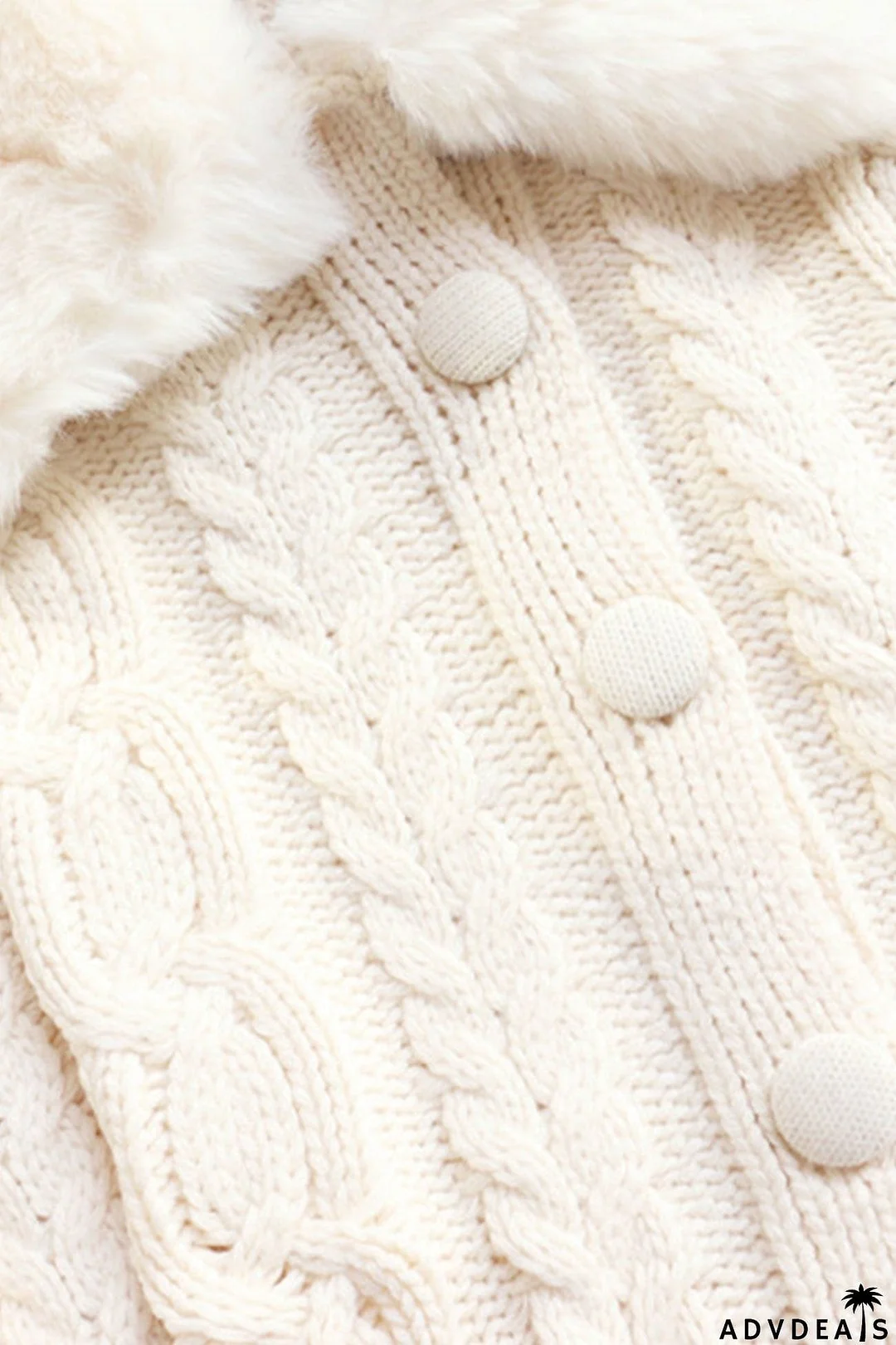 Fuzzy Lapel Cable Knit Cardigan