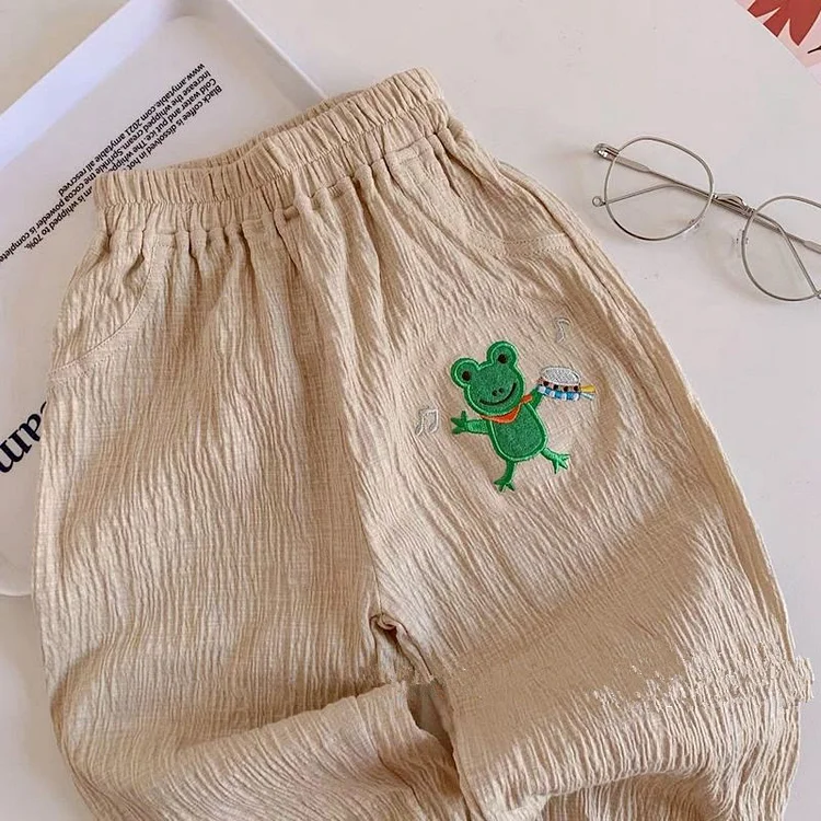 Toddler Linen Embroidered Animal Jogger Pants
