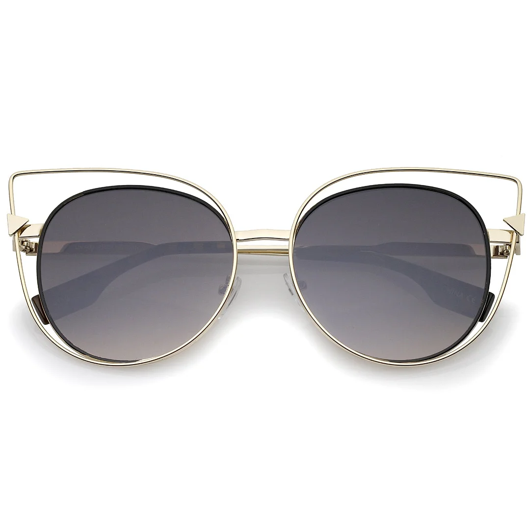 Oversize Metal Cutout Frame Arrow Accent Flat Lens Cat Eye glasses 57mm